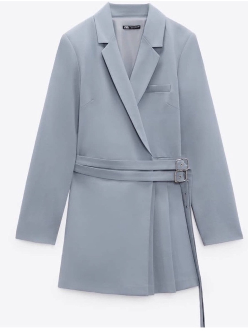 Zara Blue-Gray Double-Belted Blazer Dress